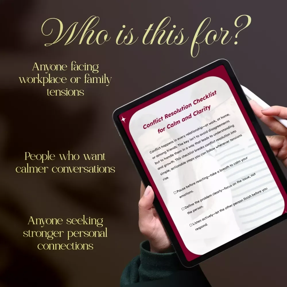 Conflict Resolution Checklist for Calm and Clarity | Digital Download Guide with Steps to Resolve Conflict, Printable eBook, Peaceful Communication Resource