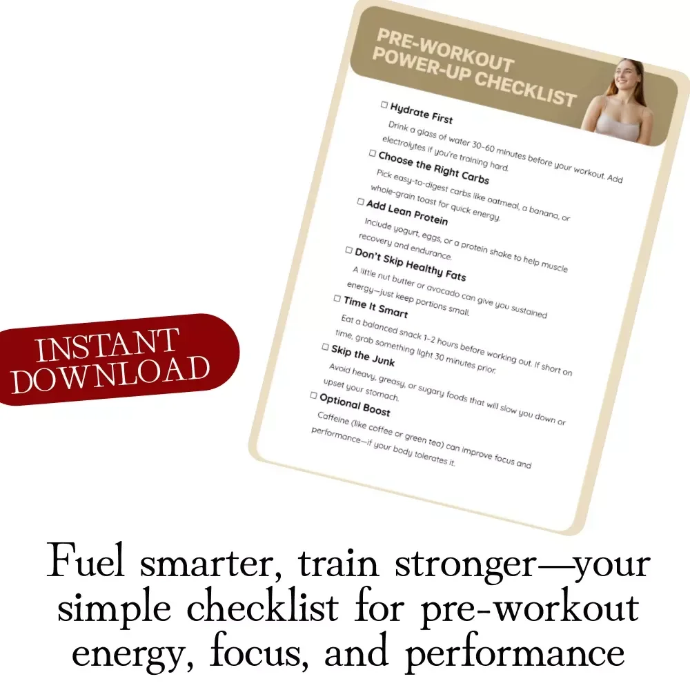 Pre-Workout Power-Up Checklist | Fitness Nutrition Guide | Digital Download eBook & Printable Workout Prep Checklist for Energy, Focus & Performance