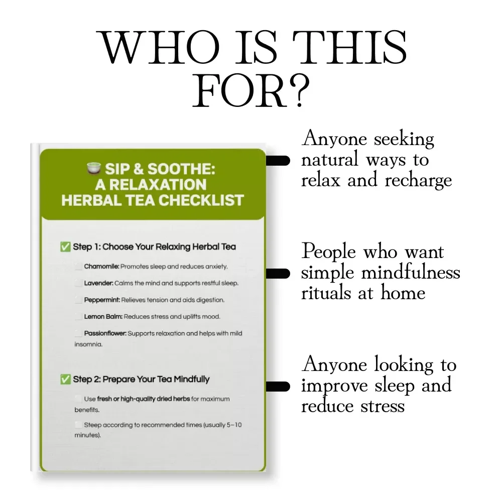 Sip & Soothe: A Relaxation Herbal Tea Checklist | Digital Download Guide for Mindful Tea Rituals, Stress Relief, and Better Sleep