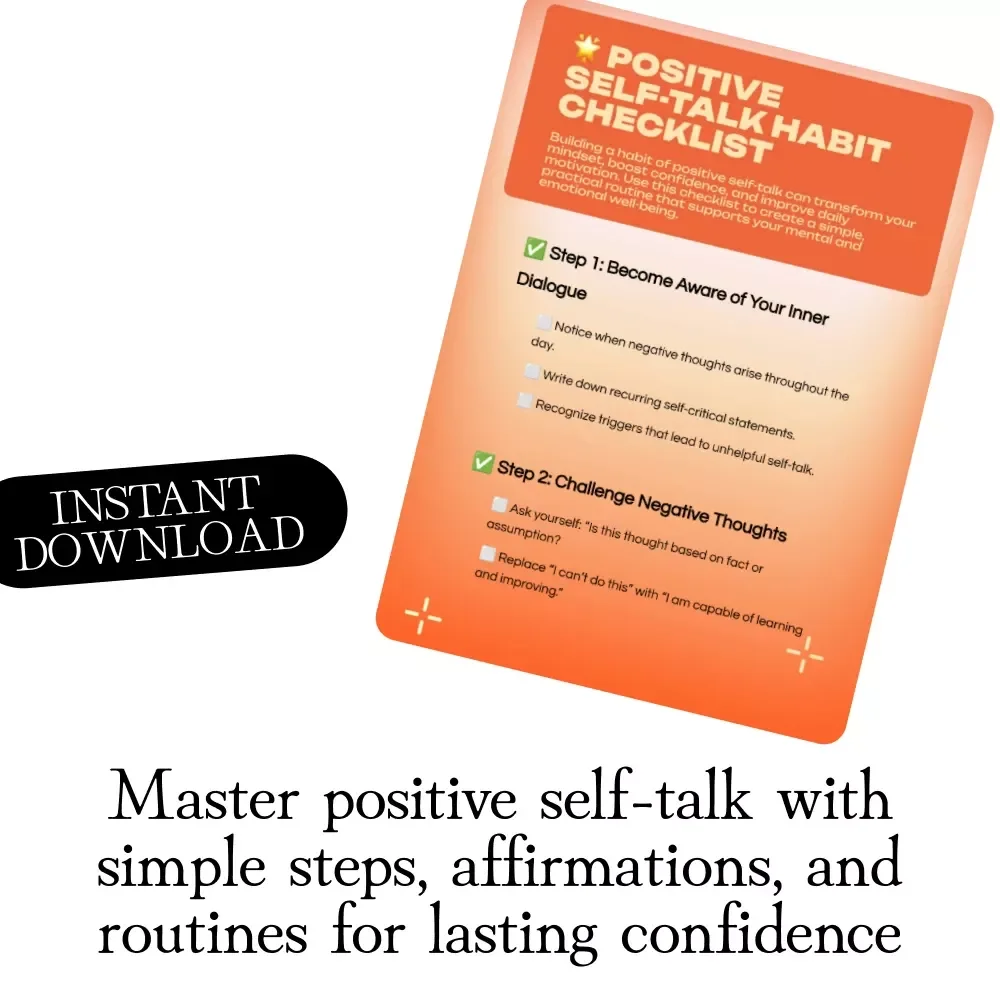 Positive Self-Talk Habit Checklist | Digital Download Guide | Self Love, Mindset Growth, Daily Affirmations, Mental Health Printable