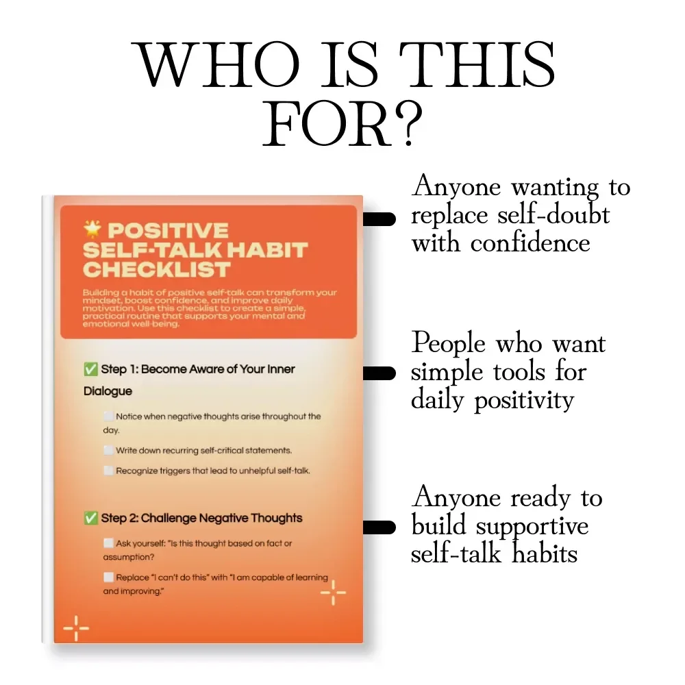 Positive Self-Talk Habit Checklist | Digital Download Guide | Self Love, Mindset Growth, Daily Affirmations, Mental Health Printable