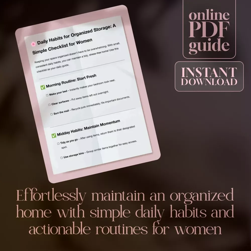 Daily Habits for Organized Storage: A Simple Checklist for Women - Digital Download Guide for Tidy Homes
