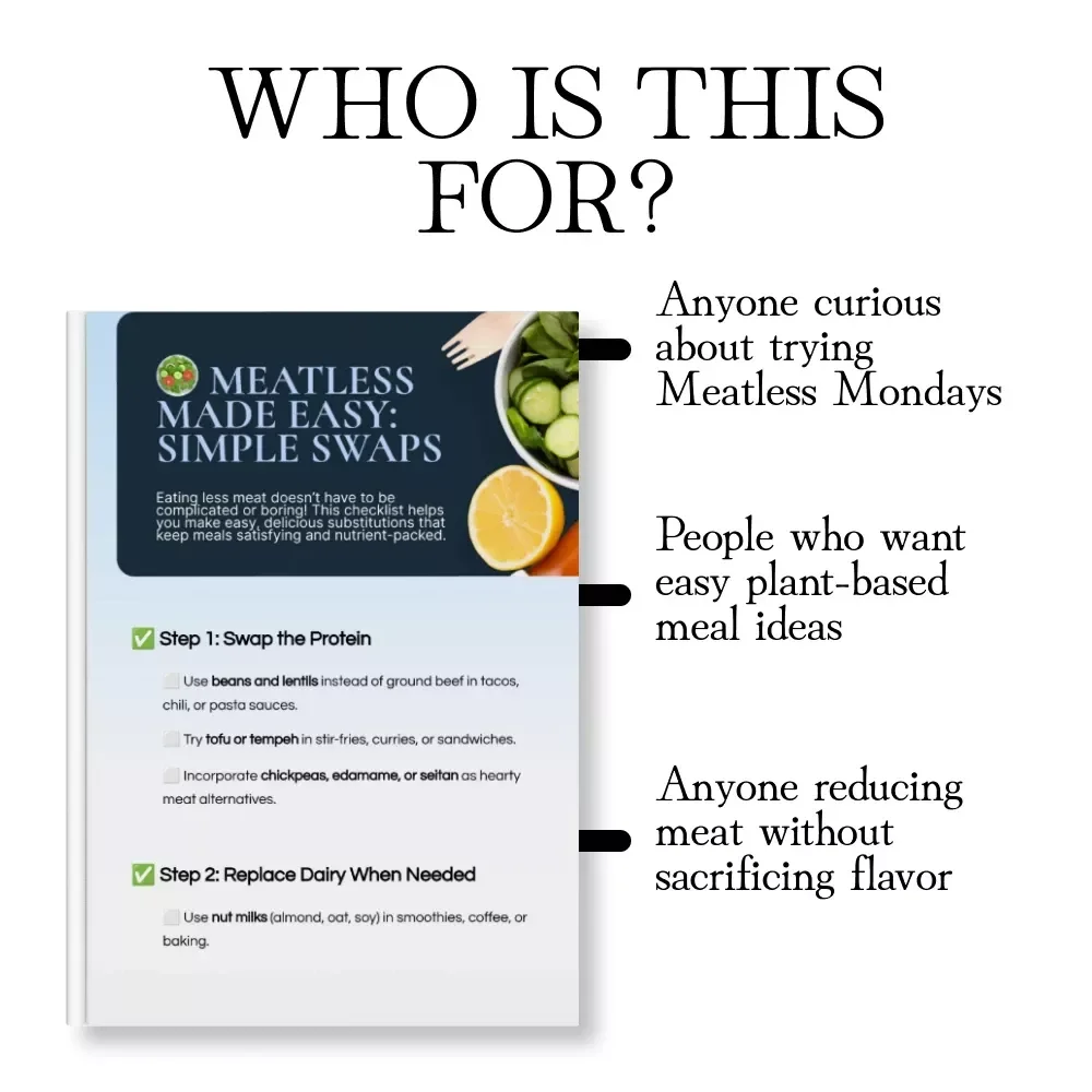 Meatless Made Easy: Simple Swaps Checklist | Plant-Based Protein, Dairy-Free Alternatives, Easy Vegan Guide, Digital Download for Meal Planning