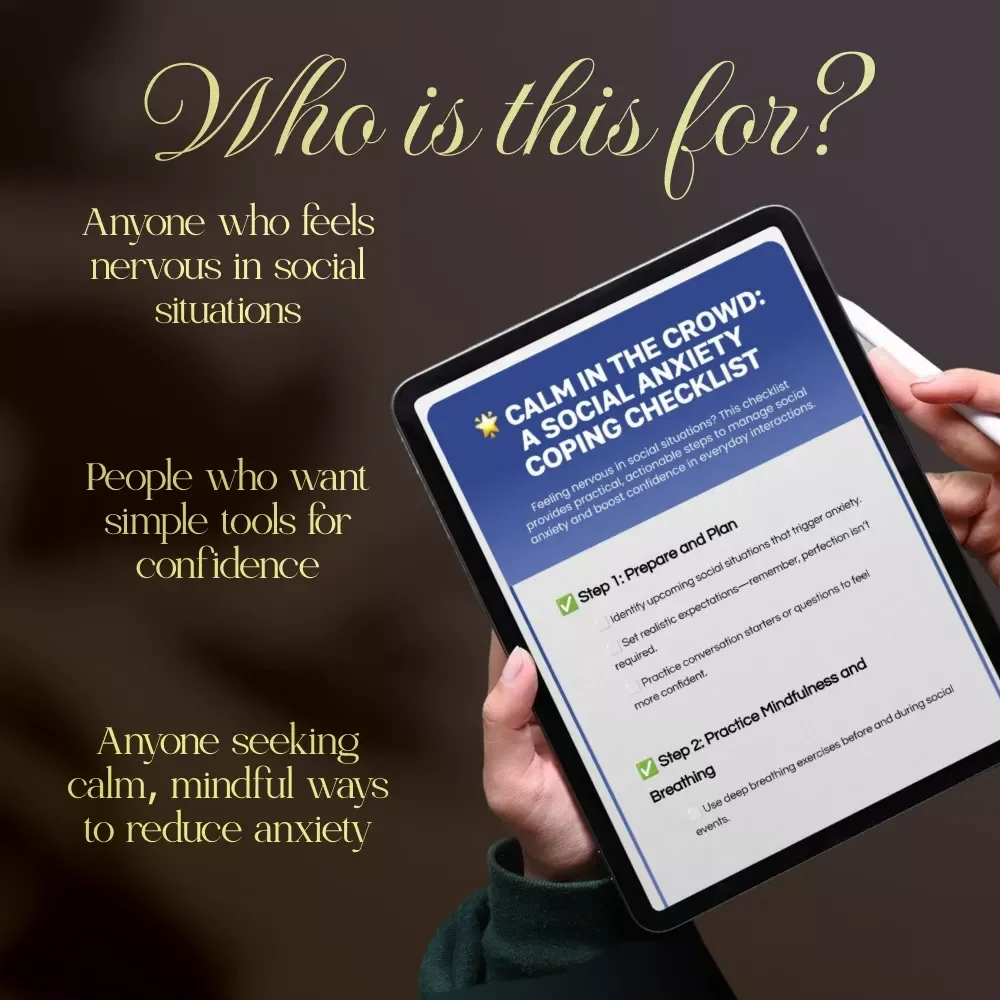 Calm in the Crowd: A Social Anxiety Coping Checklist | Printable Digital Download Guide for Anxiety Relief, Mindfulness, and Confidence in Social Situations