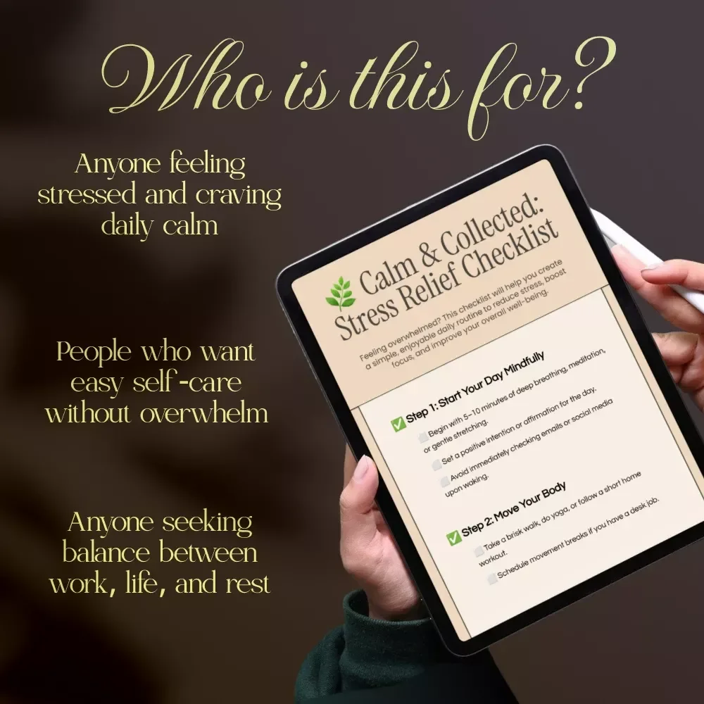 Calm & Collected: Stress Relief Checklist | Digital Download Stress Management Guide, Mindfulness Routine, Self-Care & Relaxation eBook