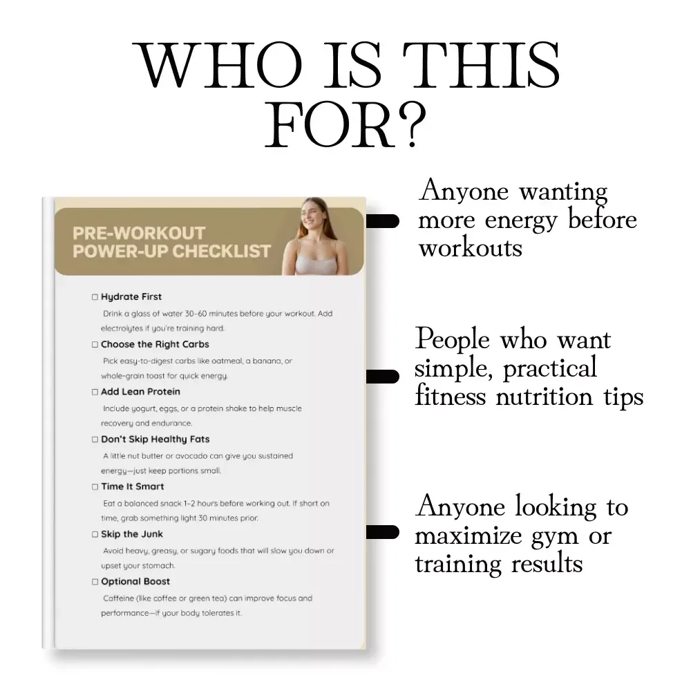 Pre-Workout Power-Up Checklist | Fitness Nutrition Guide | Digital Download eBook & Printable Workout Prep Checklist for Energy, Focus & Performance