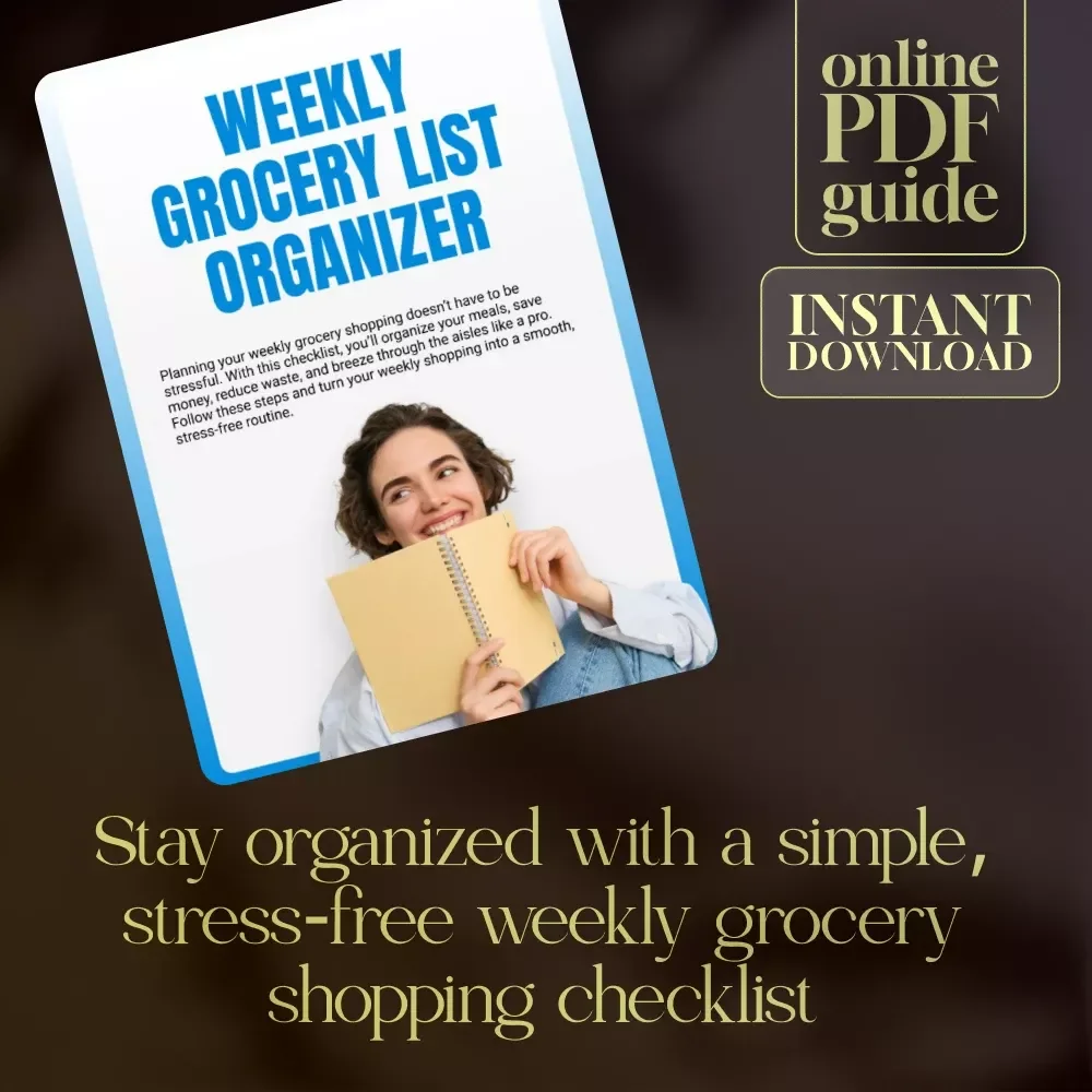 Weekly Grocery List Organizer | Printable Meal Planning Checklist for Stress-Free Shopping | Digital Download PDF