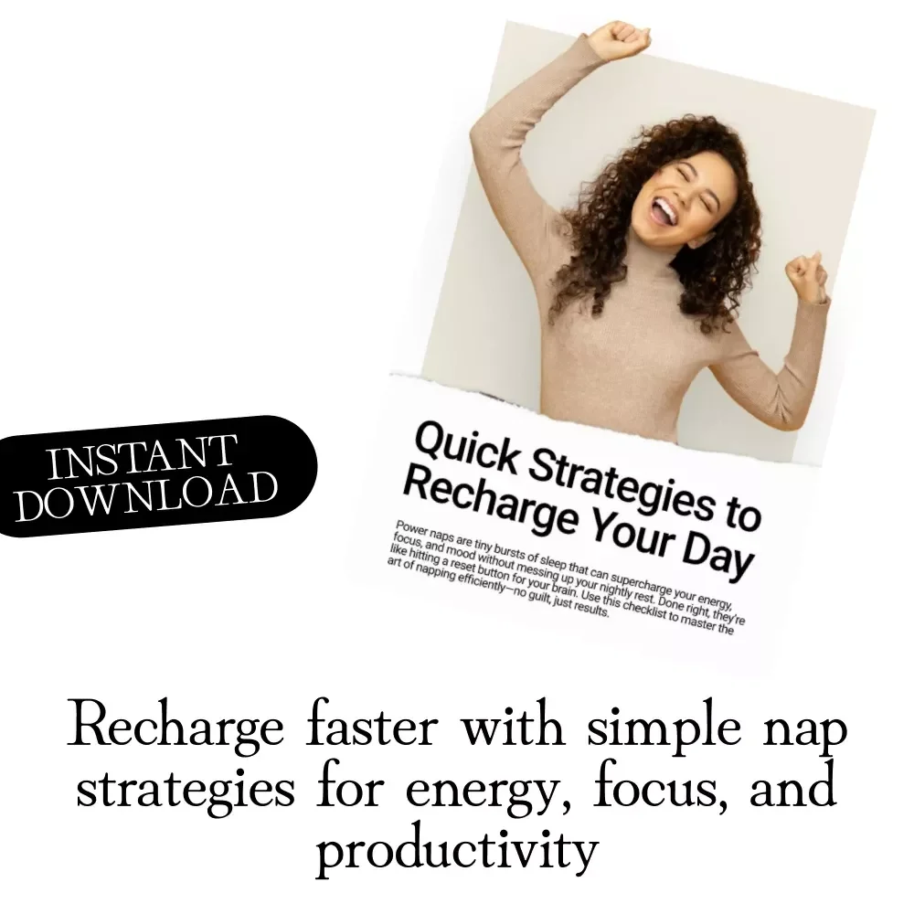 Quick Strategies to Recharge Your Day Checklist | Digital Download Self-Care Guide for Energy Boost, Power Nap Tips, Stress Relief & Productivity