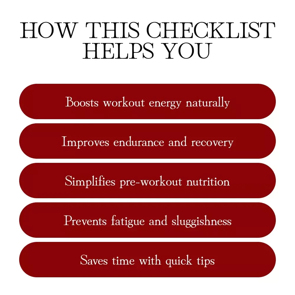 Pre-Workout Power-Up Checklist | Fitness Nutrition Guide | Digital Download eBook & Printable Workout Prep Checklist for Energy, Focus & Performance
