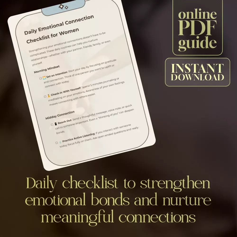 Daily Emotional Connection Checklist for Women | Digital Download Self-Care Guide | Printable Routines for Emotional Connection, Mindfulness & Relationships