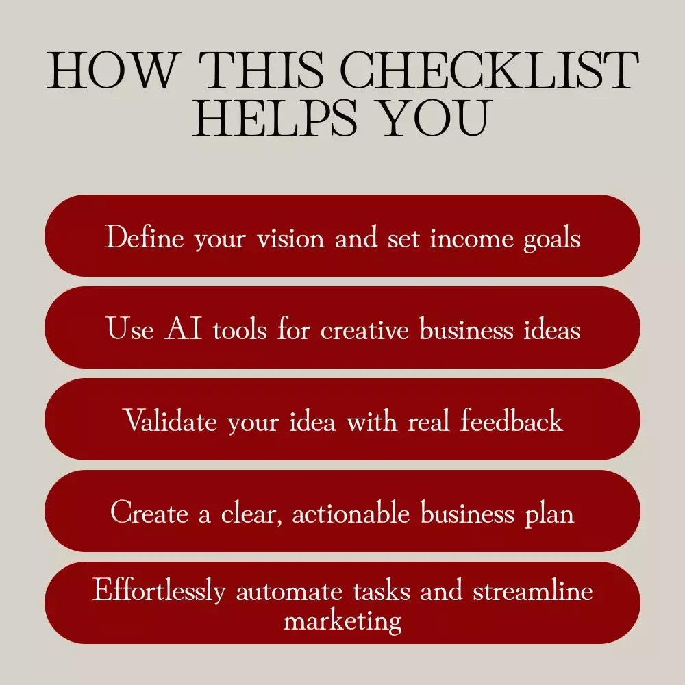 The Woman’s AI Hustle Idea Generator Checklist: A Digital Guide for Side Hustle Success