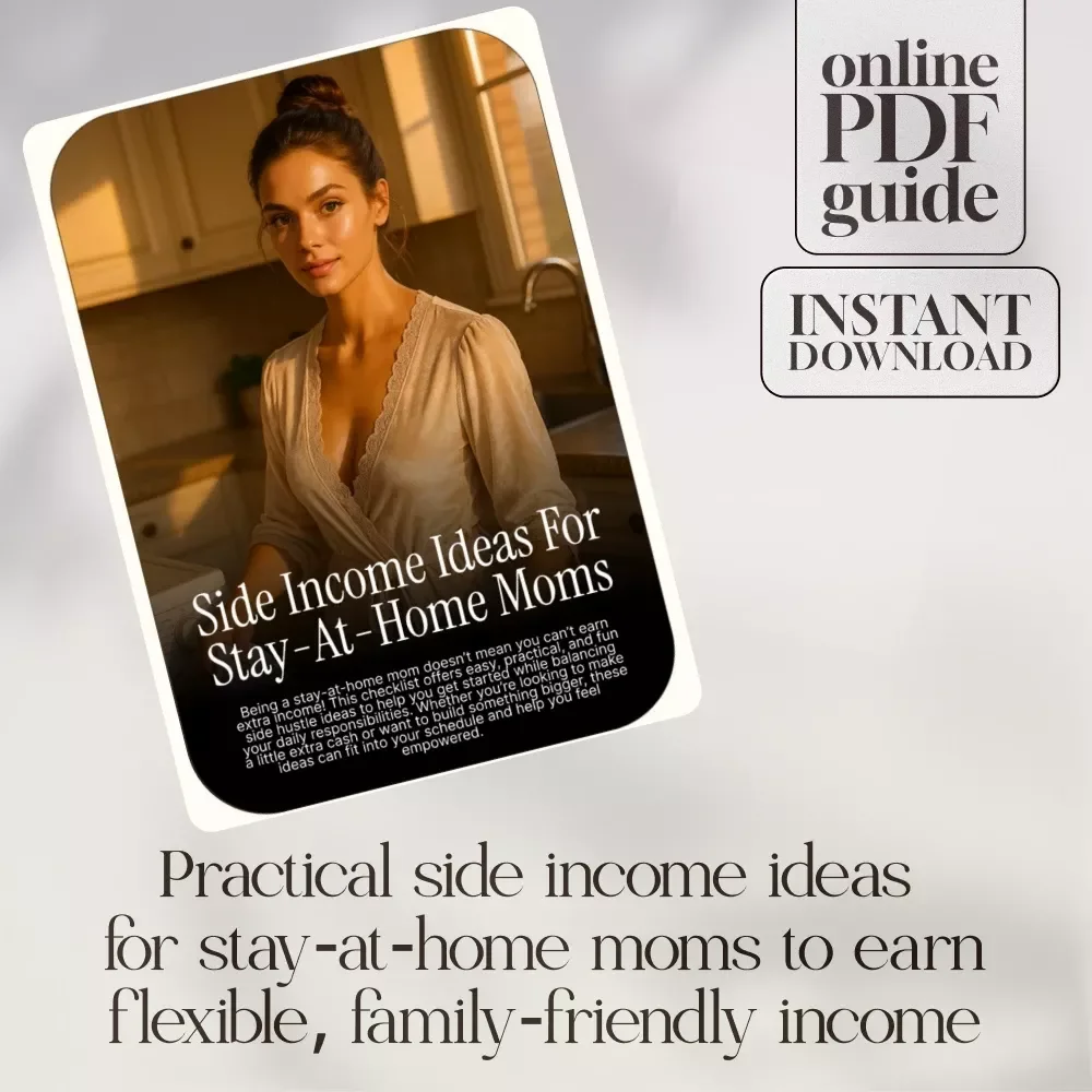 Side Income Ideas for Stay-at-Home Moms Checklist | Work From Home Income Streams, Flexible Jobs & Creative Hustles