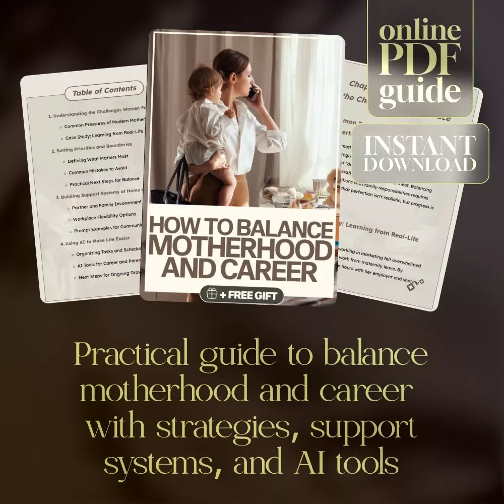 How to Balance Motherhood and Career Guide | Digital Download for Working Moms | Practical Strategies, Boundaries, AI Tools & Real-Life Case Studies