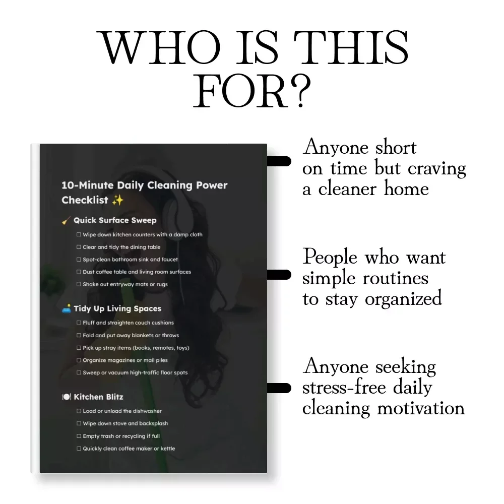 10-Minute Daily Cleaning Power Checklist | Simple 10-Minute Daily Cleaning Routines | Printable Digital Download for Quick Home Reset