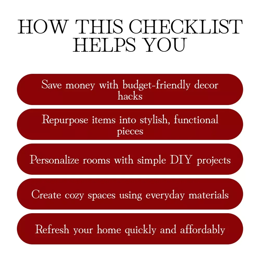 DIY Home Decor on a Budget Checklist | Affordable Decorating Ideas | Printable Digital Download Guide for Easy Home Makeover