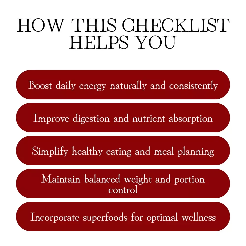Nourish Your Body, Energize Your Life: Ultimate Healthy Eating Checklist, Nutrition Guide, Superfoods & Meal Planning Digital Download