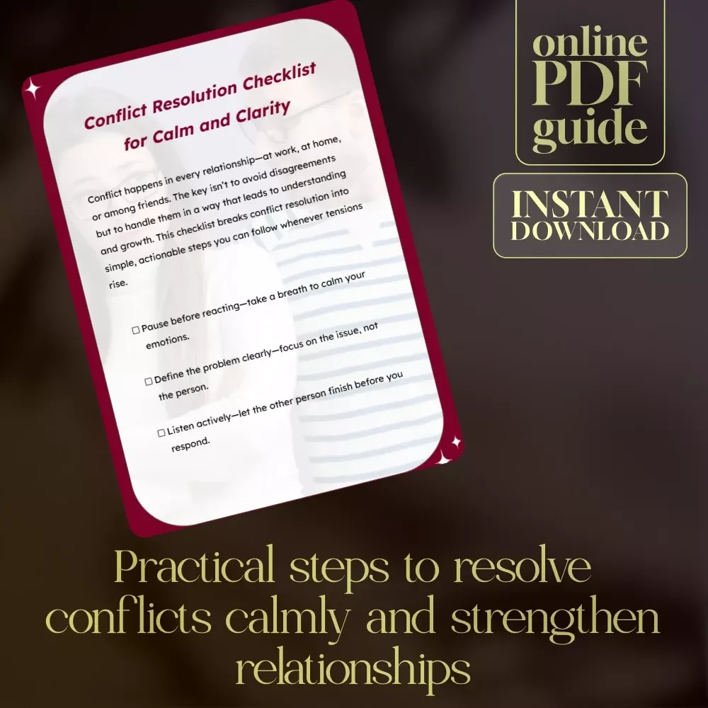 Conflict Resolution Checklist for Calm and Clarity | Digital Download Guide with Steps to Resolve Conflict, Printable eBook, Peaceful Communication Resource