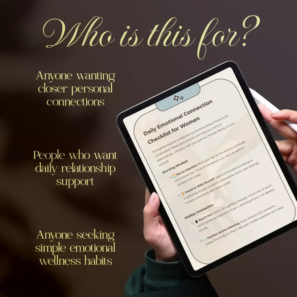 Daily Emotional Connection Checklist for Women | Digital Download Self-Care Guide | Printable Routines for Emotional Connection, Mindfulness & Relationships