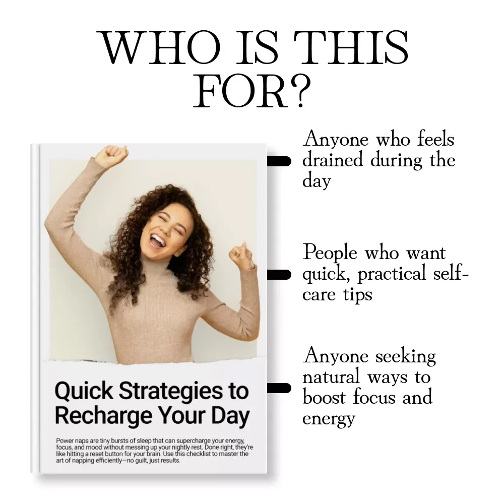 Quick Strategies to Recharge Your Day Checklist | Digital Download Self-Care Guide for Energy Boost, Power Nap Tips, Stress Relief & Productivity
