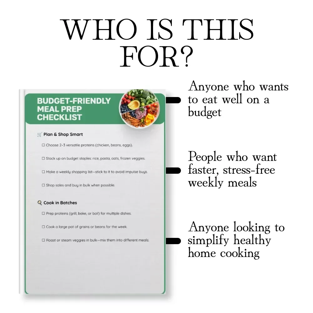 Budget-Friendly Meal Prep Checklist | Digital Download | Printable eBook for Weekly Meal Planning, Grocery Savings & Easy Batch Cooking