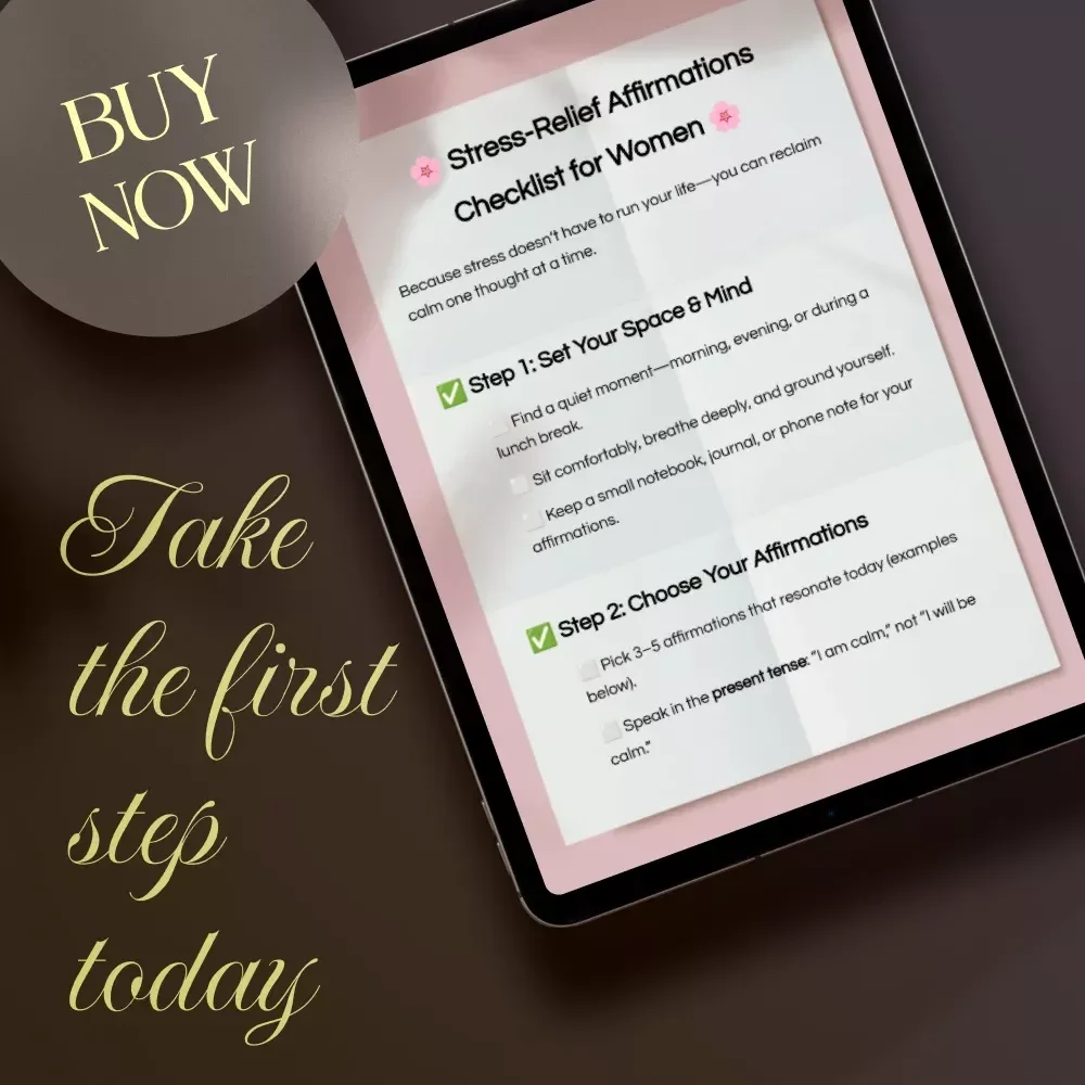 Stress-Relief Affirmations Checklist for Women | Digital Download Self-Care Guide, Positive Mindset eBook, Daily Calm & Wellness Printable