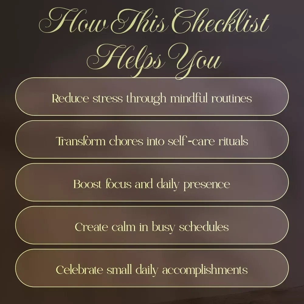 Mindful Chores for Busy Women | Printable Mindfulness Checklist | Self Care Routine Digital Download | Stress Relief & Daily Calm Guide