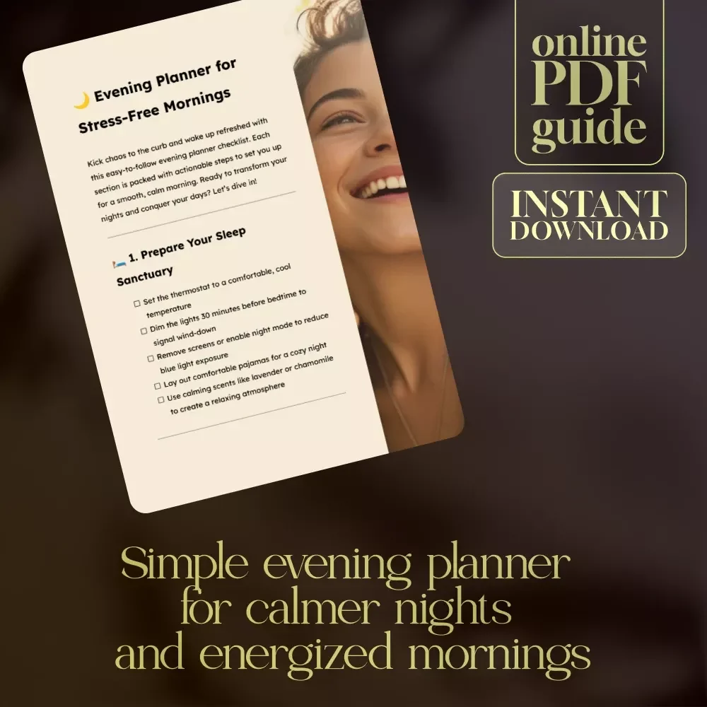 Evening Planner for Stress-Free Mornings | Digital Download Checklist for Better Sleep, Organized Days & Calm Routines