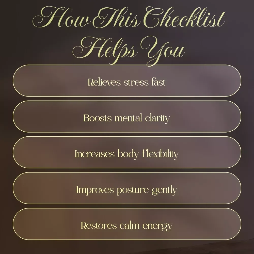 10-Minute Yoga Flow to Melt Stress Fast | Printable Stress Relief Checklist | Digital Download for Quick Relaxation & Mindful Movement
