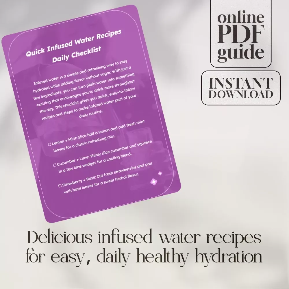 Quick Infused Water Recipes Daily Checklist | Printable Digital Download | Easy DIY Fruit & Herb Water Ideas
