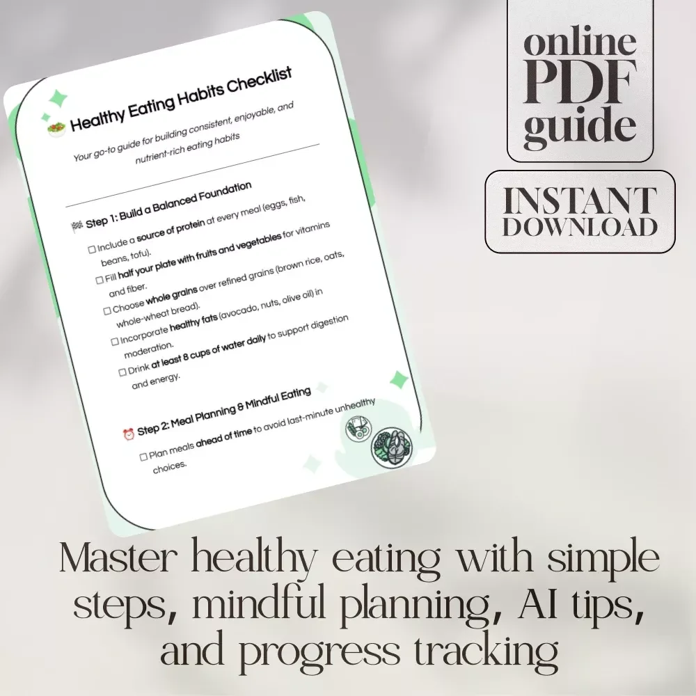 Healthy Eating Habits Checklist | Digital Download Guide, eBook & Nutrition Planner for Balanced Meals, Mindful Eating, AI Meal Planning & Wellness Tracking
