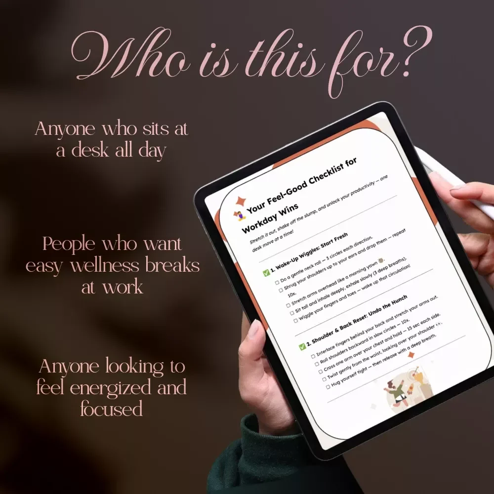 Your Feel-Good Checklist for Workday Wins | Quick Desk Stretch Guide for Office Wellness, Digital Download, Printable eBook, Self-Care at Work