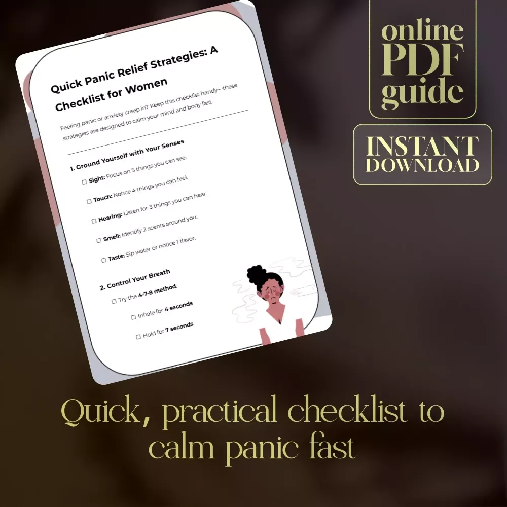 Quick Panic Relief Strategies: A Checklist for Women | Instant Download Anxiety Relief Guide, Stress Support, Digital Wellness Self-Help Tool