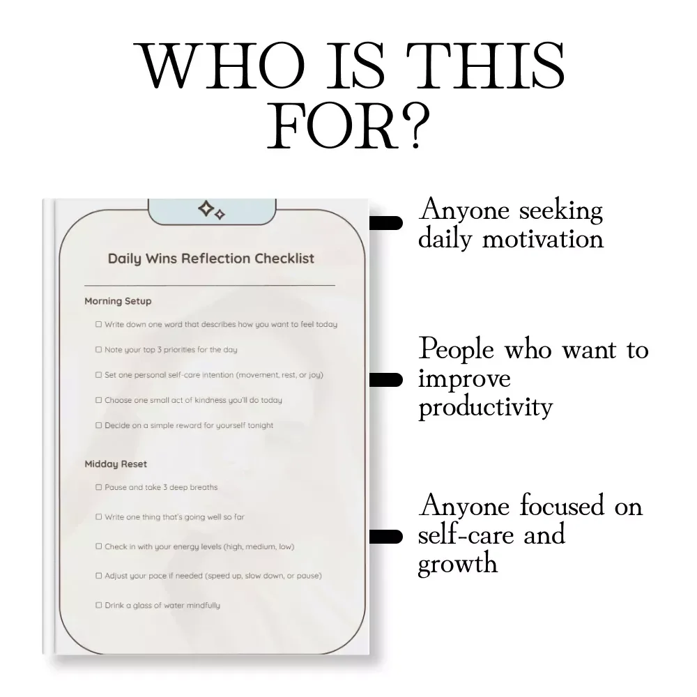 Daily Wins Reflection Checklist - Daily Wins Reflection Planner, eBook, Digital Download