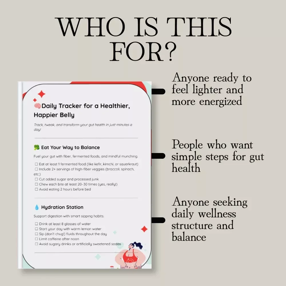Daily Tracker for a Healthier, Happier Belly | Gut Health eBook, Digital Download Checklist, Wellness Journal, Self-Care Guide