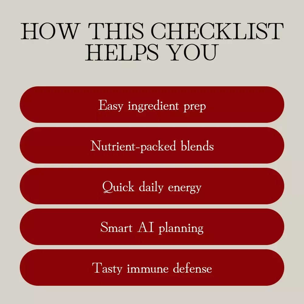 Immune-Boosting Smoothies Checklist | Printable Wellness Guide | Digital Download eBook for Healthy Recipes & Meal Planning