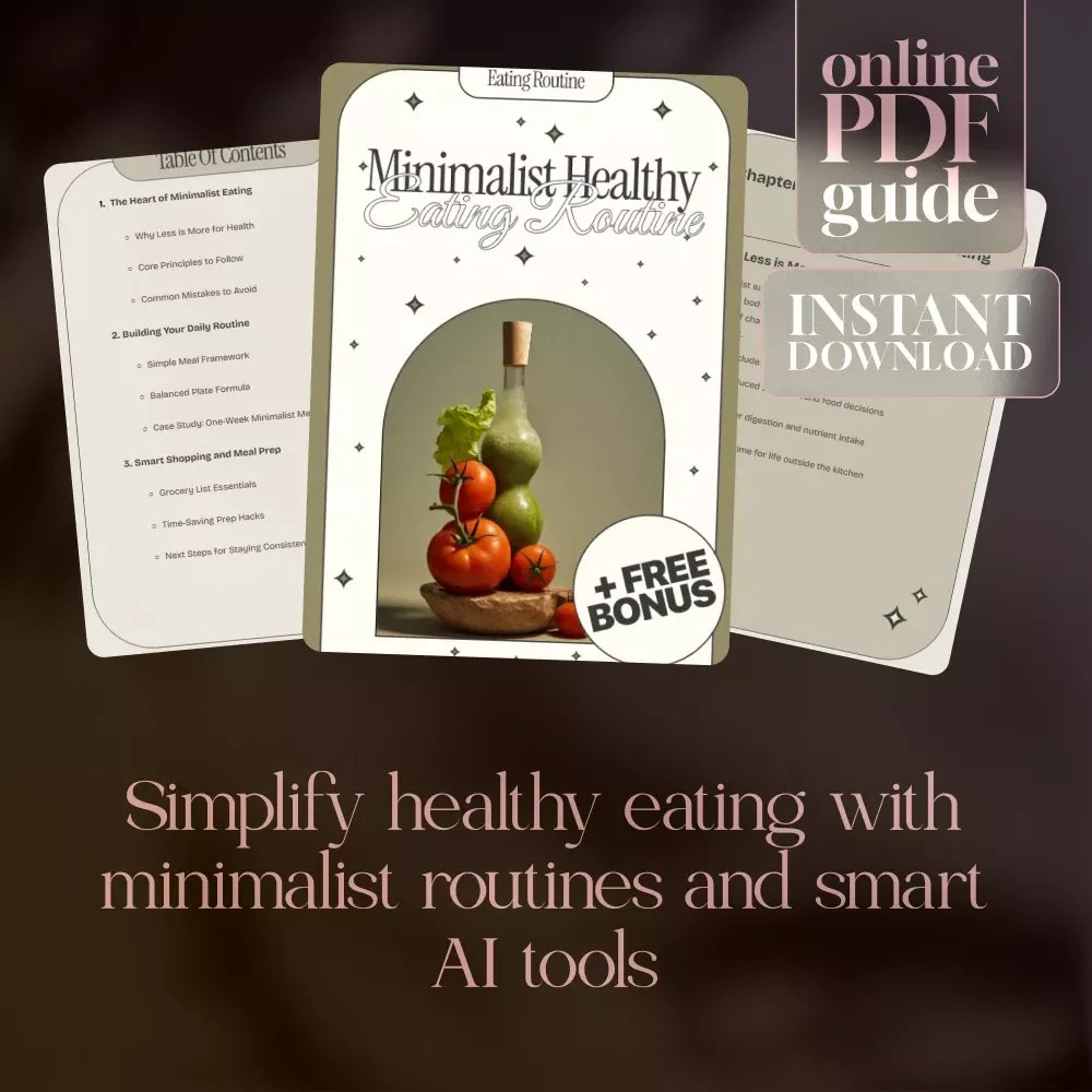 Minimalist Healthy Eating Routine Guide | Simple Nutrition, Balanced Meal Planning, Smart AI Tools, Time-Saving Prep & Grocery Checklist | Digital Download eBook