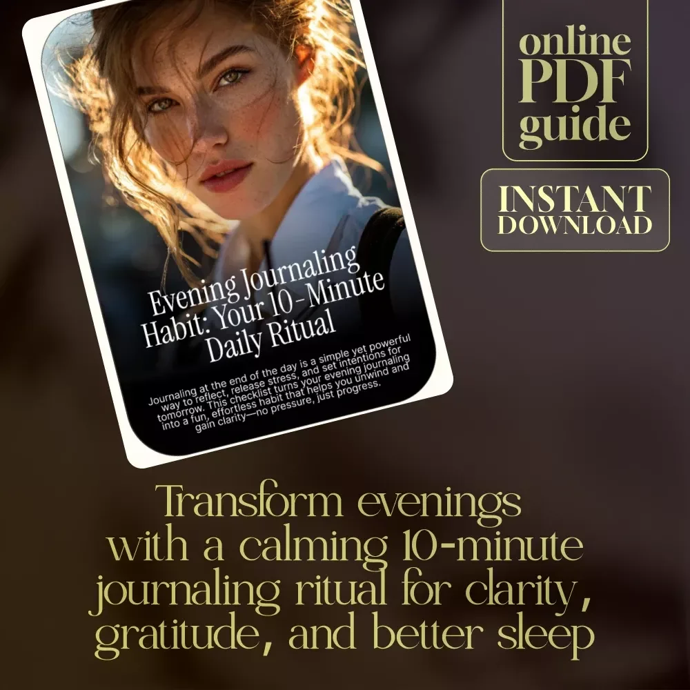 Evening Journaling Habit: Your 10-Minute Daily Ritual Checklist | Guided Evening Routine for Stress Relief, Gratitude & Better Sleep | Digital Download PDF