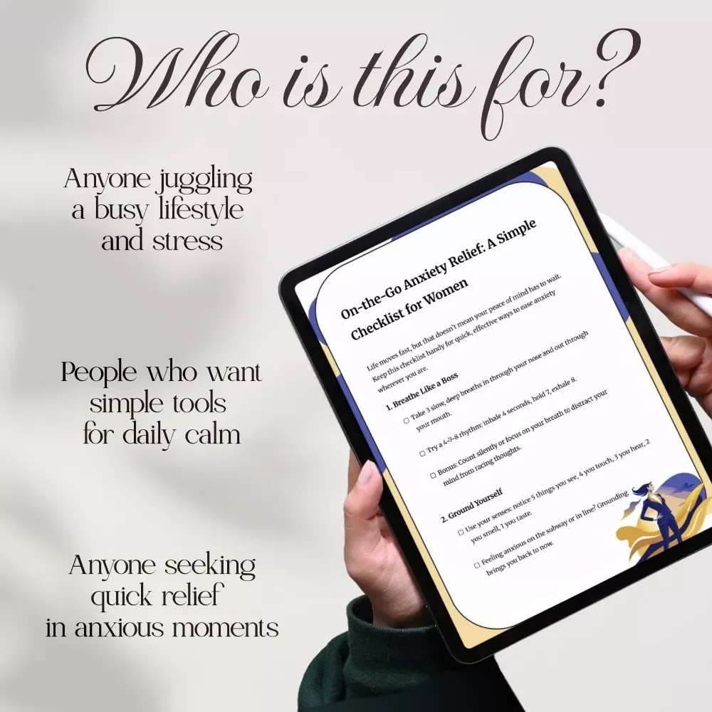 On-the-Go Anxiety Relief: A Simple Checklist for Women | Digital Download for Quick Calm Anywhere