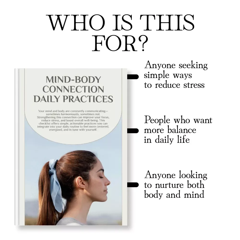 Mind-Body Connection Daily Practices Checklist | Mindful Breathing, Journaling, Gratitude & Stress Relief Routines for Self-Awareness
