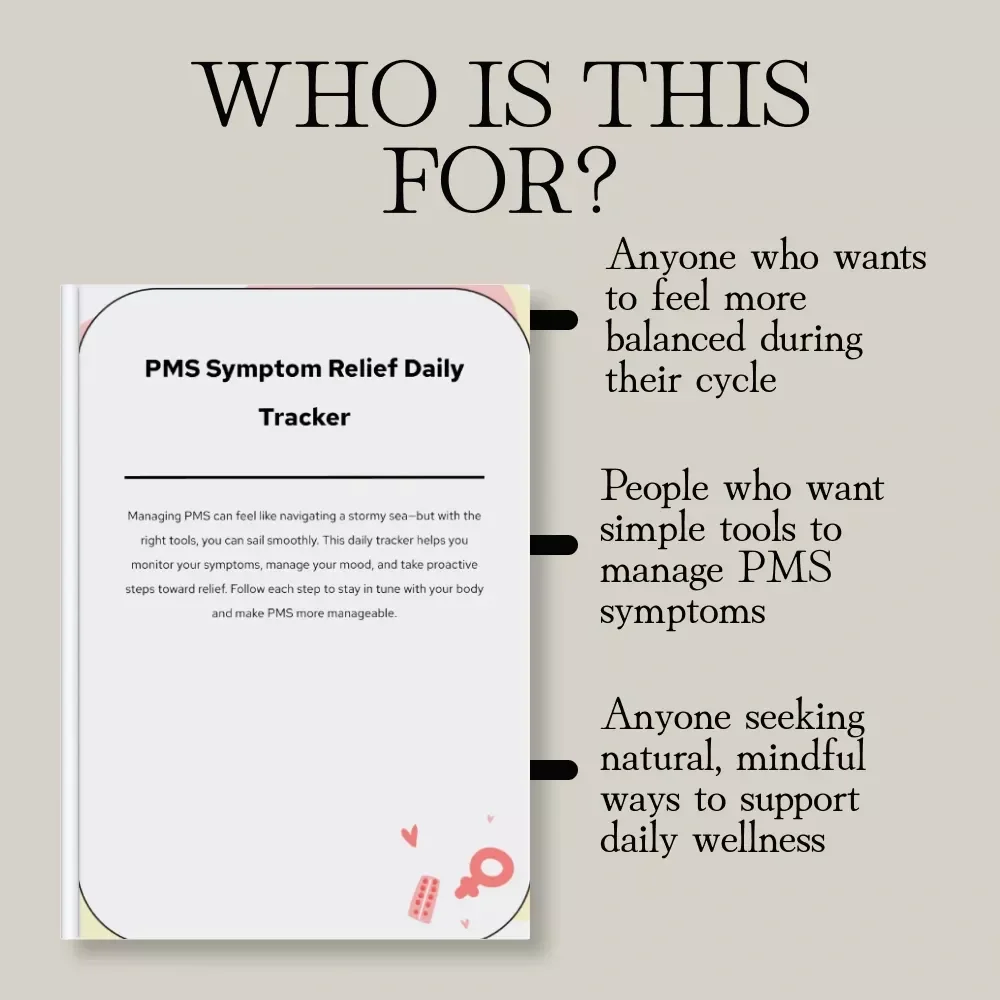 PMS Symptom Relief Daily Tracker | Printable Checklist for Mood, Sleep, Hydration, Nutrition & Self-Care | Digital Download Wellness Journal