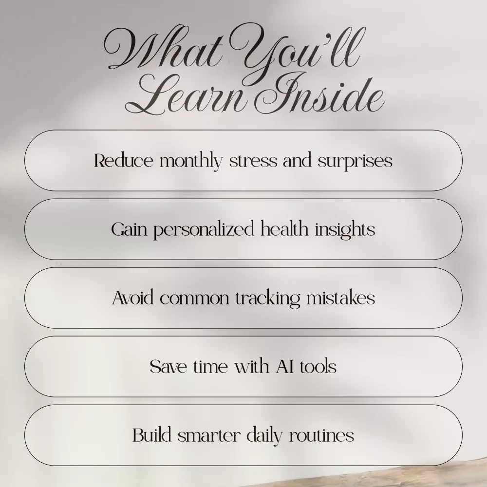 Smarter Cycles with AI Symptom Prediction | Digital Guide for Women’s Health, Cycle Tracking eBook & Checklist | Menstrual Wellness with AI Tools