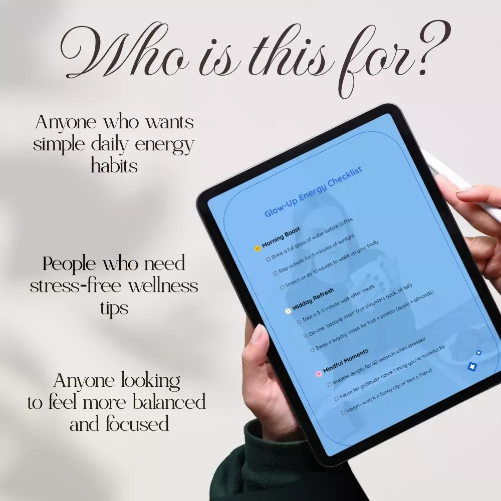Glow-Up Energy Checklist | Daily Micro-Habits for Energy, Wellness & Productivity Digital Download