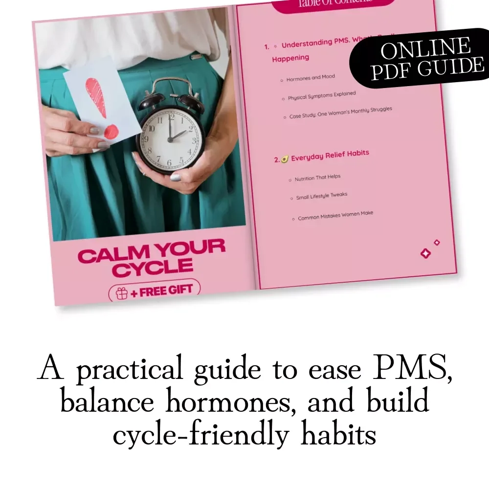 Calm Your Cycle | PMS Relief Guide | Digital Download | Hormone Balance, Nutrition & AI Prompts for Stress Relief, Symptom Tracking & Better Periods