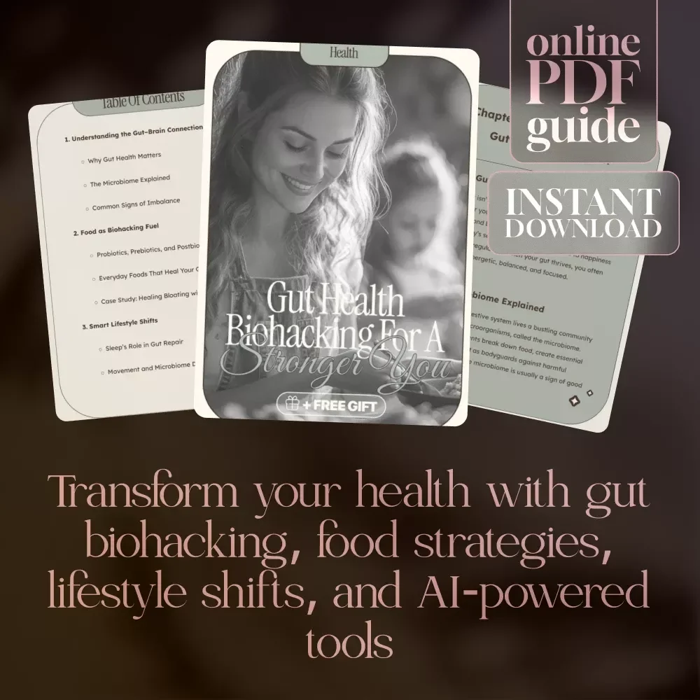 Gut Health Biohacking for a Stronger You | Digital Download eBook Guide for Gut–Brain Connection, Microbiome Balance, Probiotics, Prebiotics, Lifestyle Shifts & AI Meal Planning