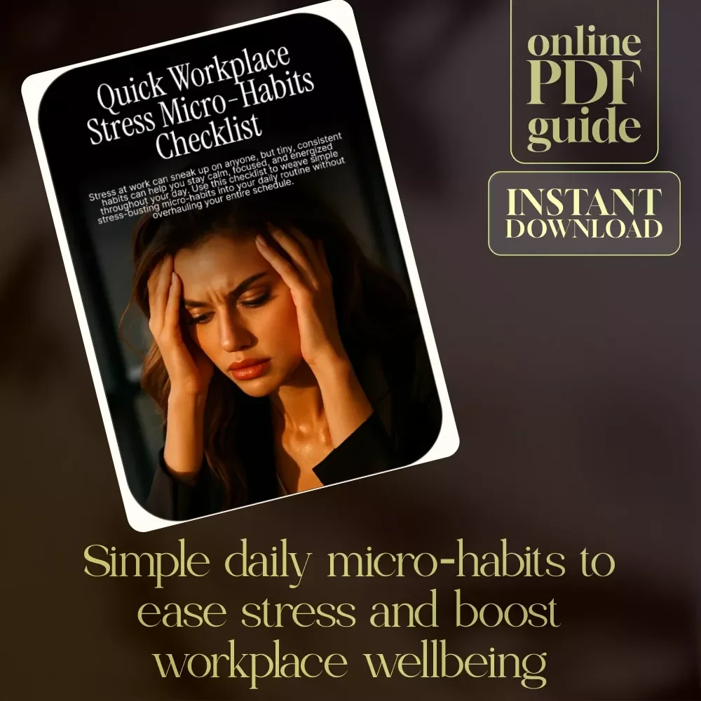 Quick Workplace Stress Micro-Habits Checklist | Digital Download Stress Relief Guide for Office Wellness & Productivity