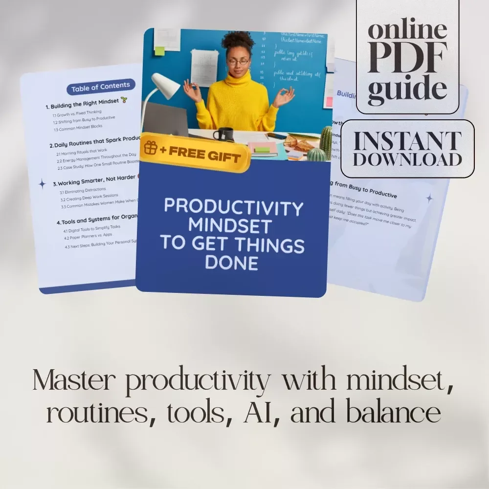Productivity Mindset to Get Things Done | Digital eBook Guide for Routines, Focus & Organized Living