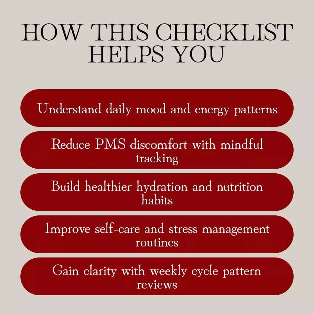 PMS Symptom Relief Daily Tracker | Printable Checklist for Mood, Sleep, Hydration, Nutrition & Self-Care | Digital Download Wellness Journal