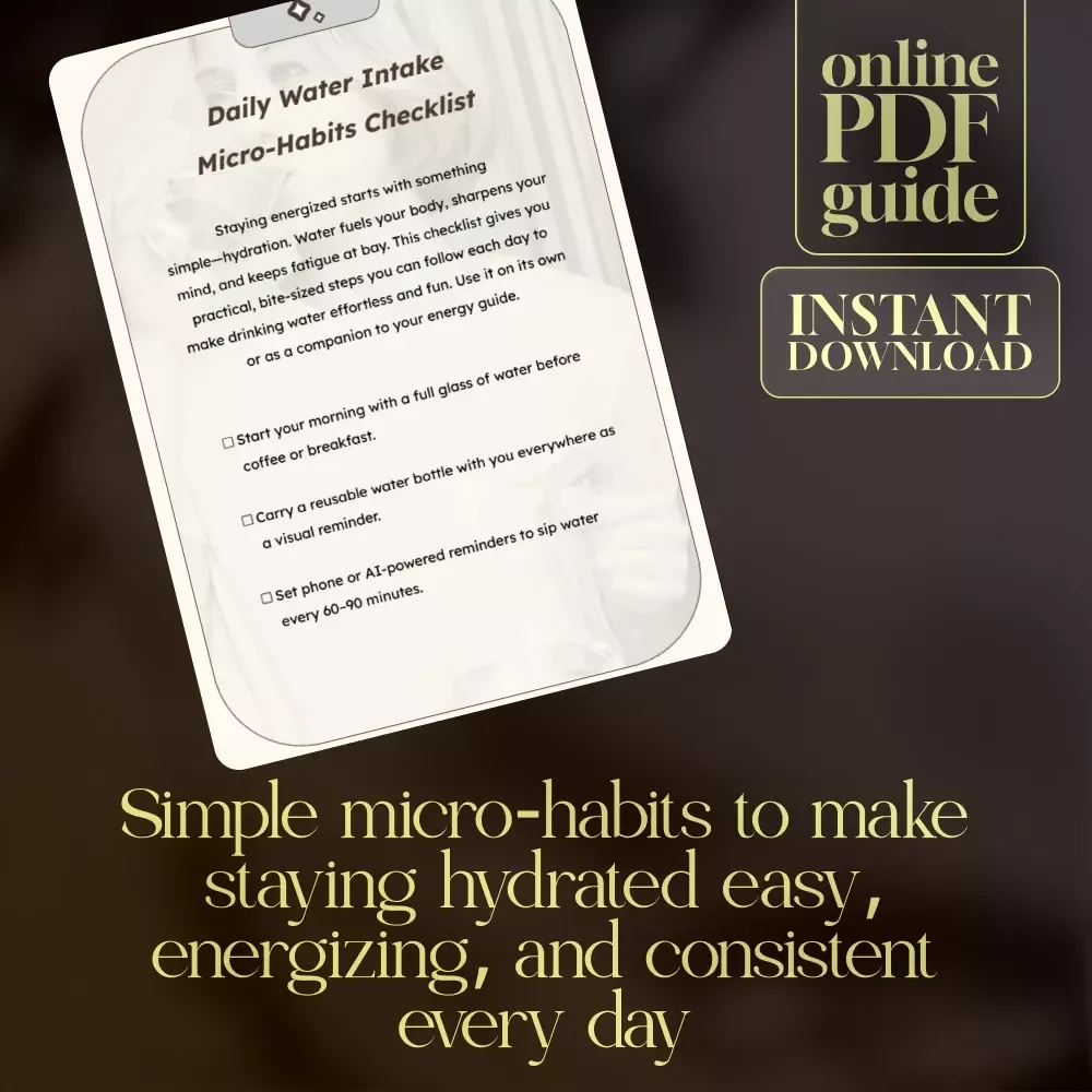 Daily Water Intake Micro-Habits Checklist | Printable Wellness Tracker for Hydration & Energy