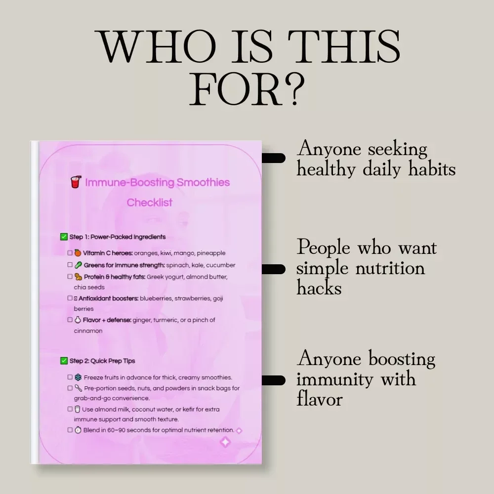 Immune-Boosting Smoothies Checklist | Printable Wellness Guide | Digital Download eBook for Healthy Recipes & Meal Planning