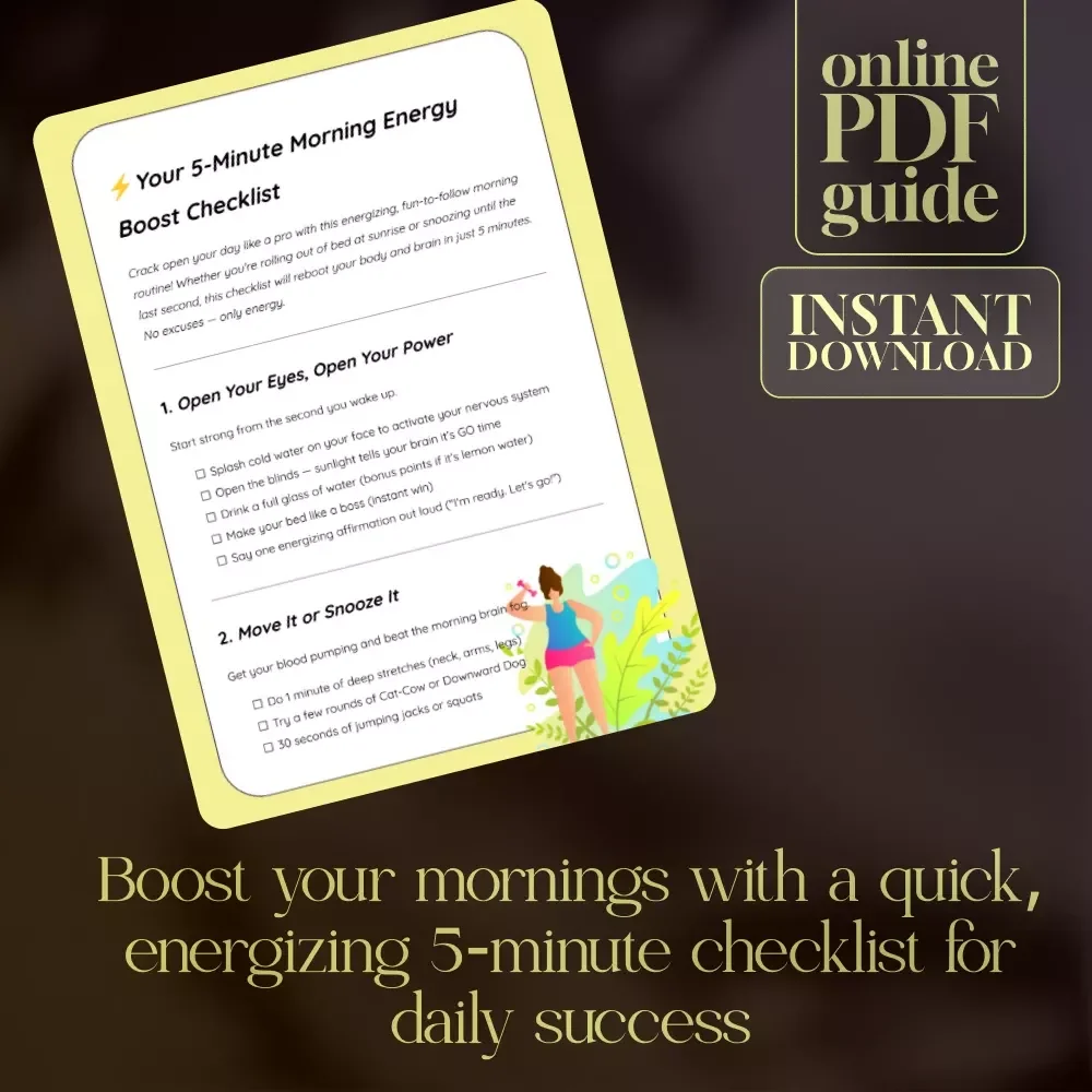 Your 5-Minute Morning Energy Boost Checklist | Digital Download Wellness Guide, Daily Routine eBook, Self-Care Morning Ritual Checklist